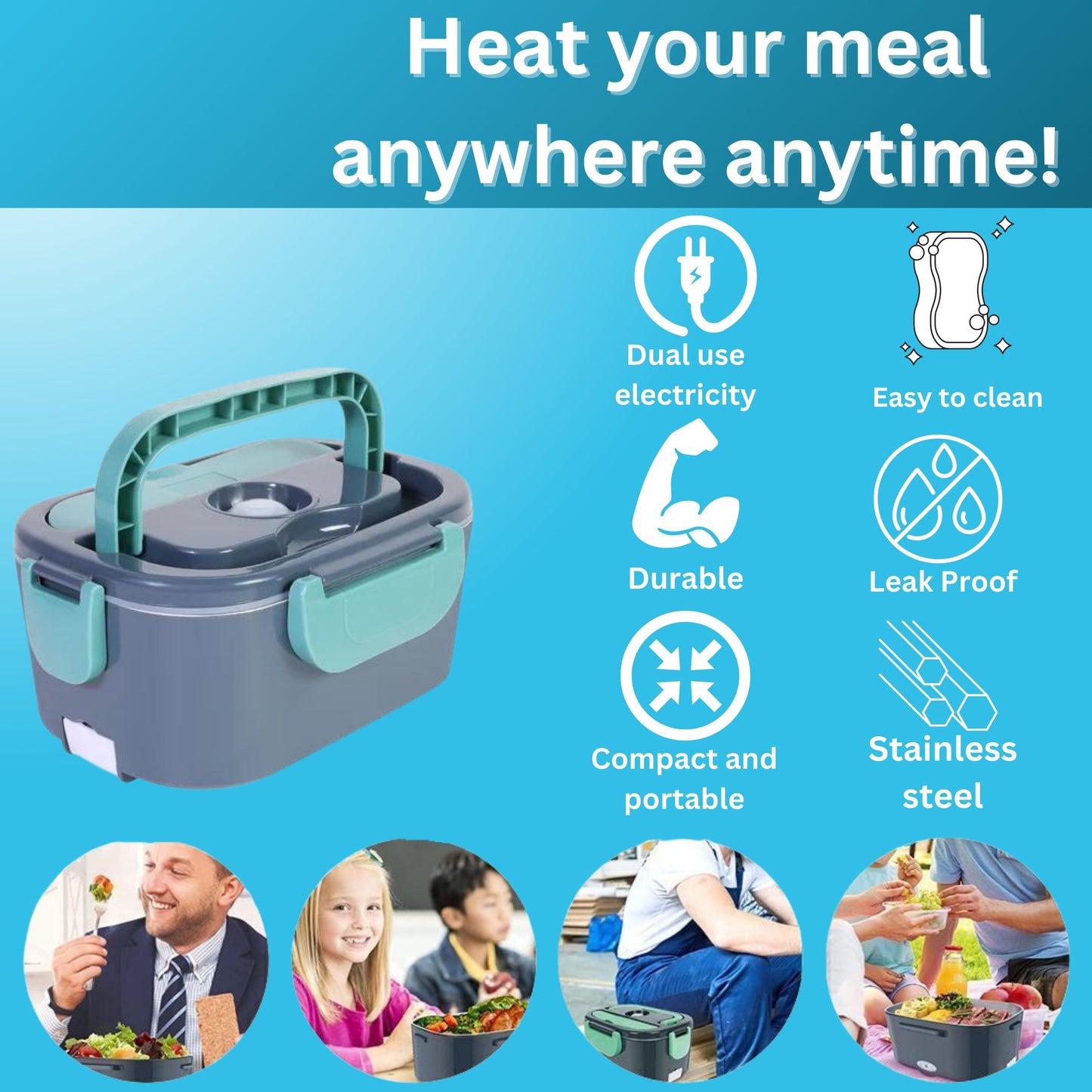Durable leak proof heated lunch box